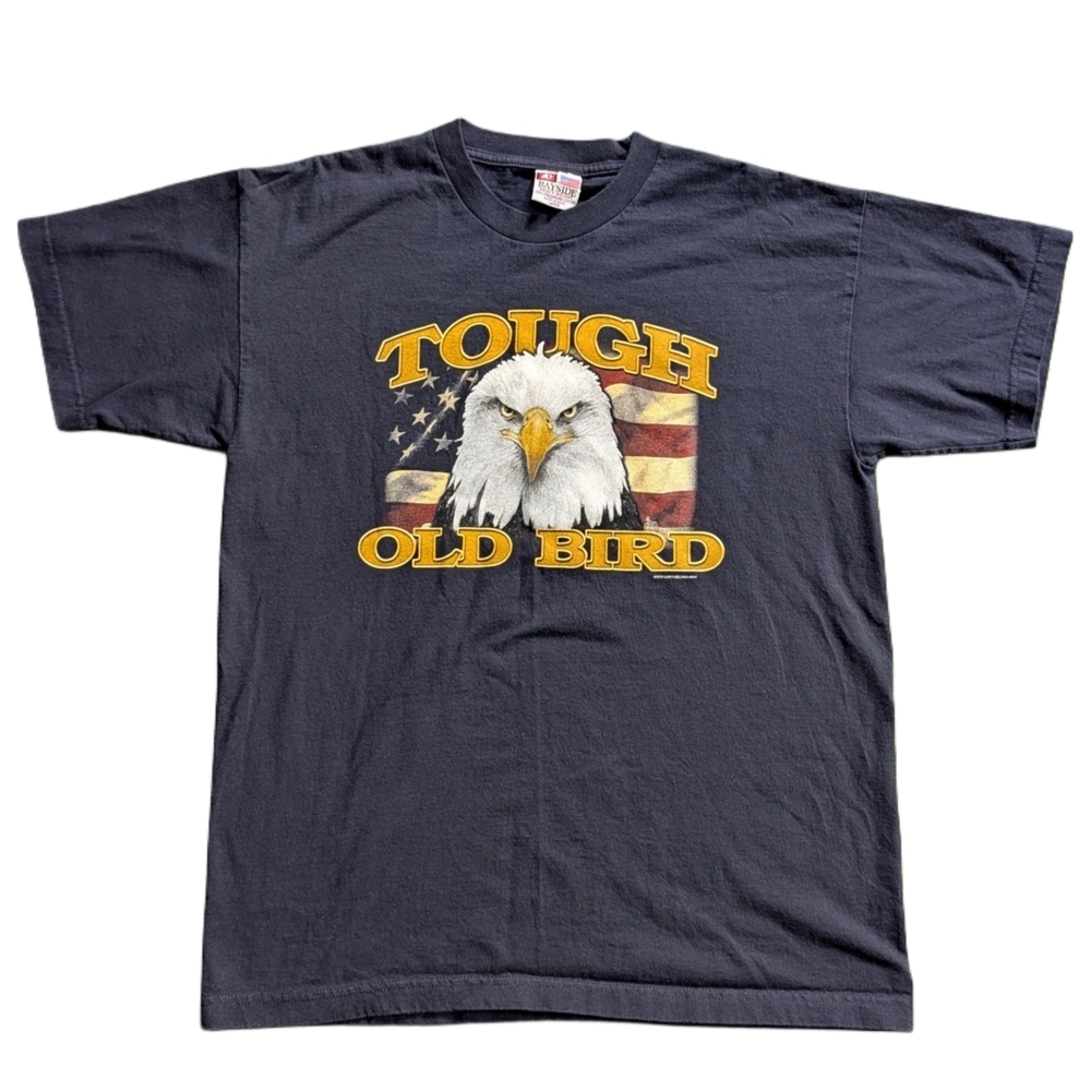 Bayside Heavy Weight Black Tough Old Bird Eagle American Cotton T Shirt Large - Picture 1 of 7